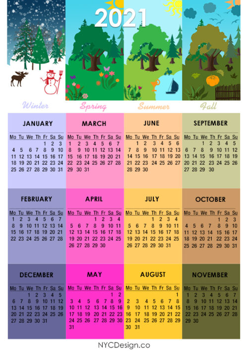2021 Calendar Printable – A4 Paper Size, 4 Season Calendar – Monday Start – nycdesign.us