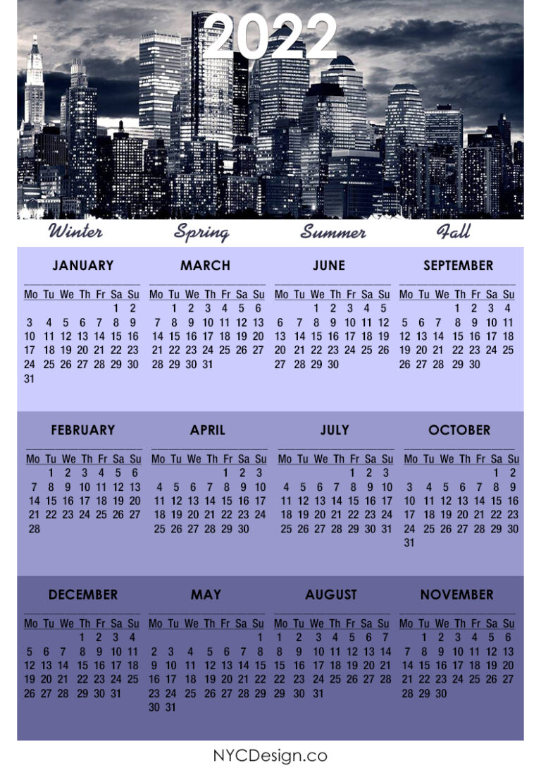 2022 Calendar Printable Free Nyc Calendar Monday Start Nycdesign