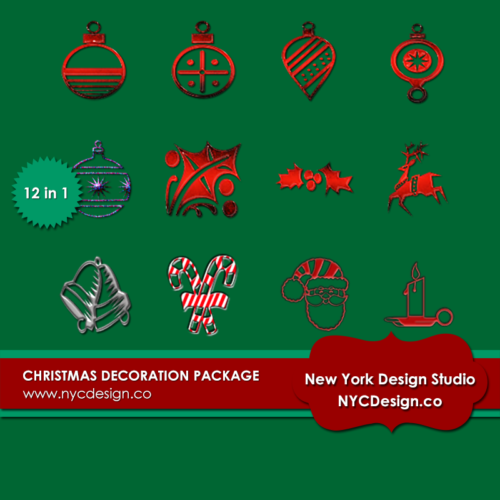 Christmas Decorations, Ornaments, PNG Pack 1