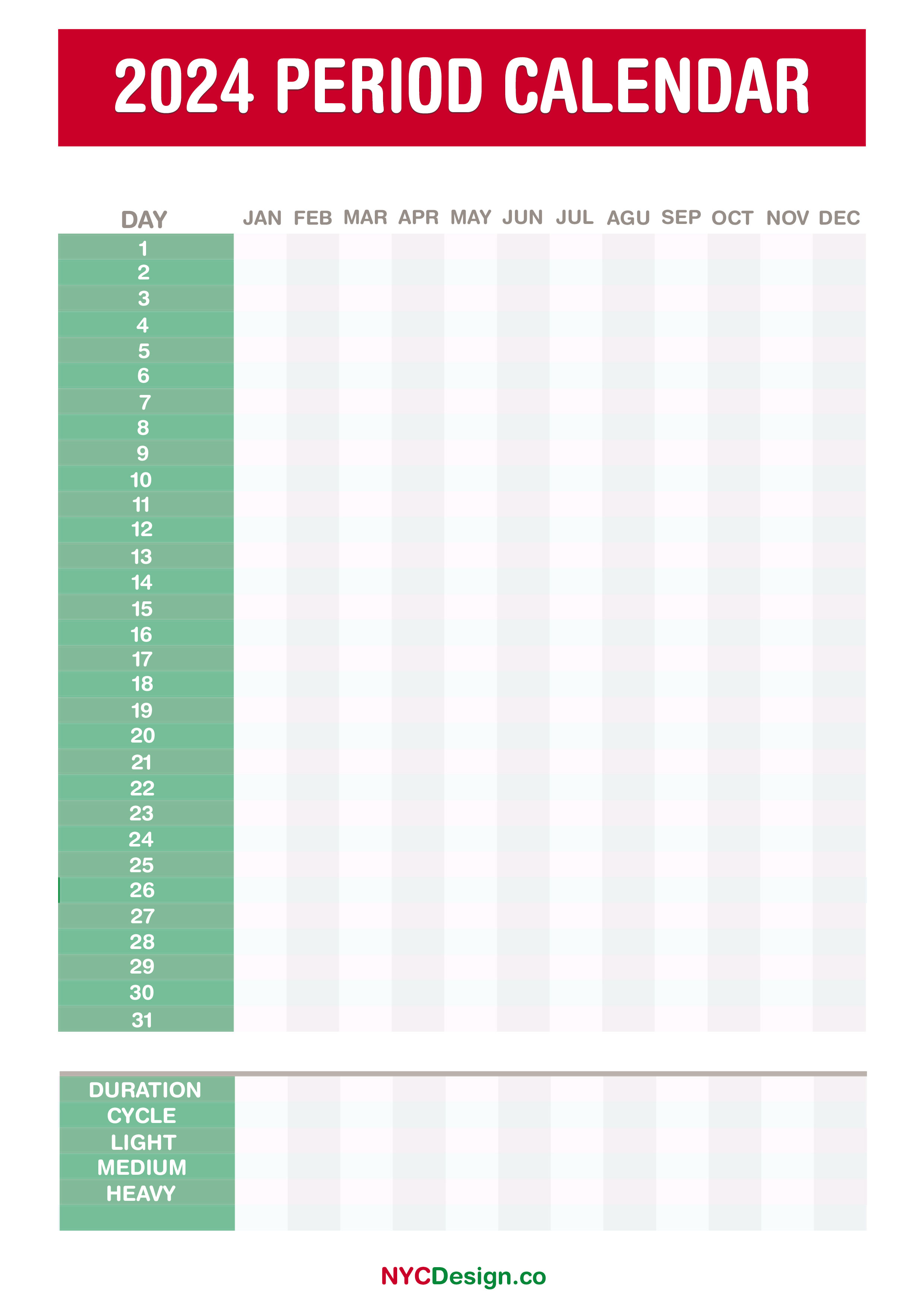 2024 Period Calendar, Printable, Free Red, Green nycdesign.us