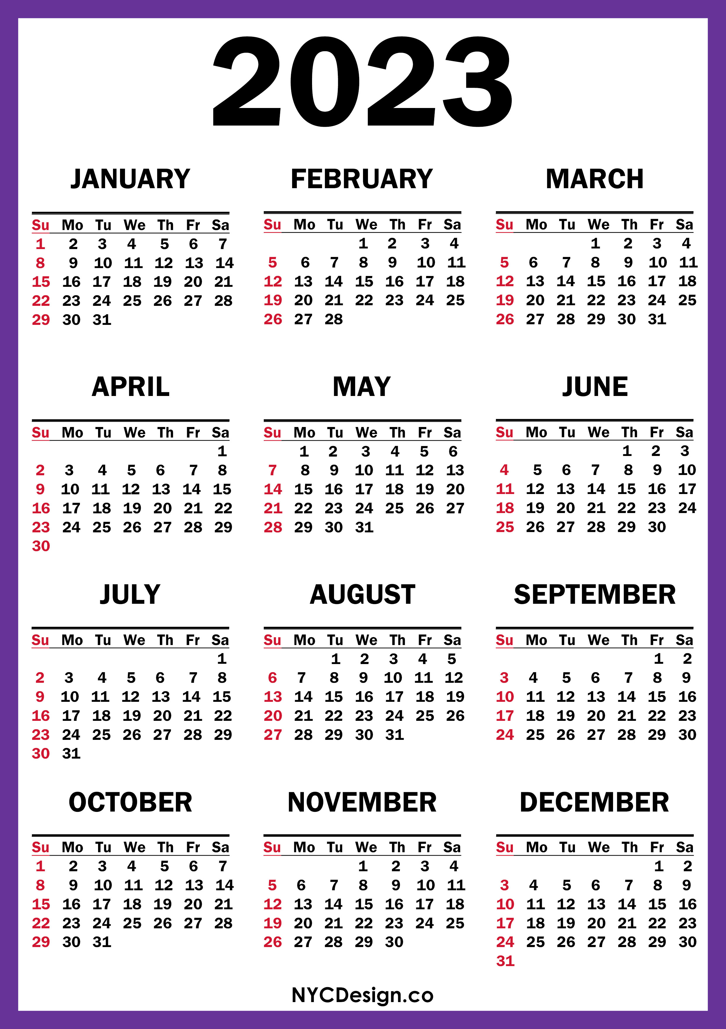 2023 Calendar Printable Free Purple Sunday Start Nycdesign us 2023 Calendar Printable Free Purple Sunday Start Nycdesign us