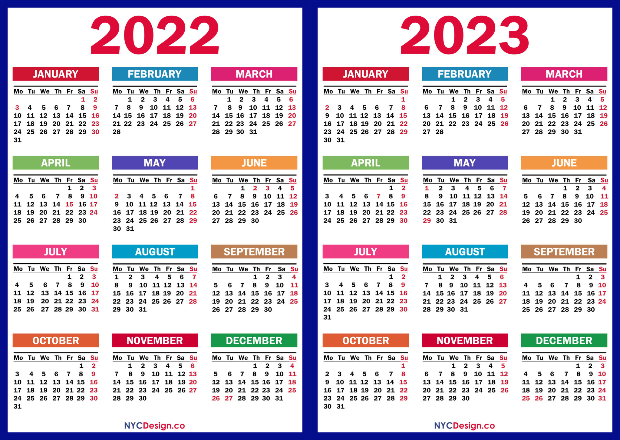 2022 2023 Two Year Calendar With Uk Holidays Printable Free