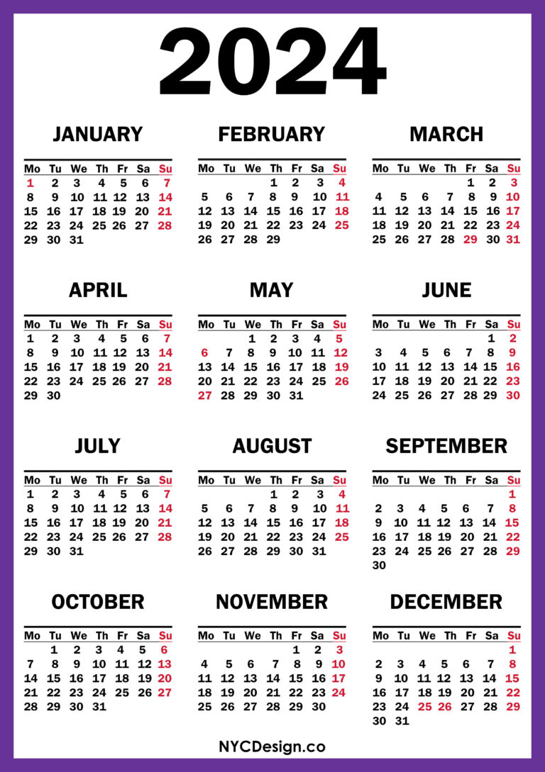 2024 Calendar with UK Holidays, Printable Free, Purple nycdesign.us