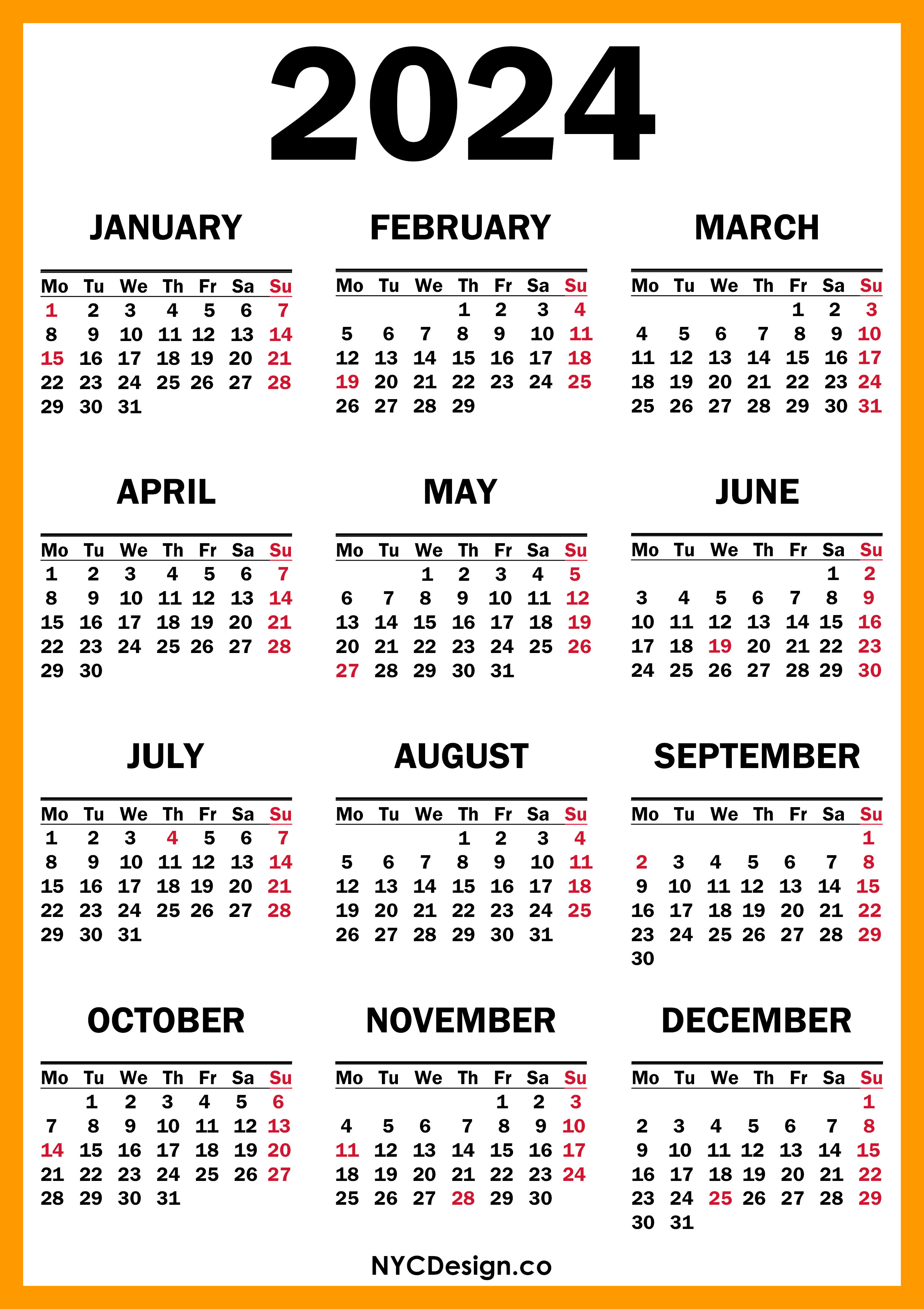 Printable 2024 Calendar With Holidays Usa