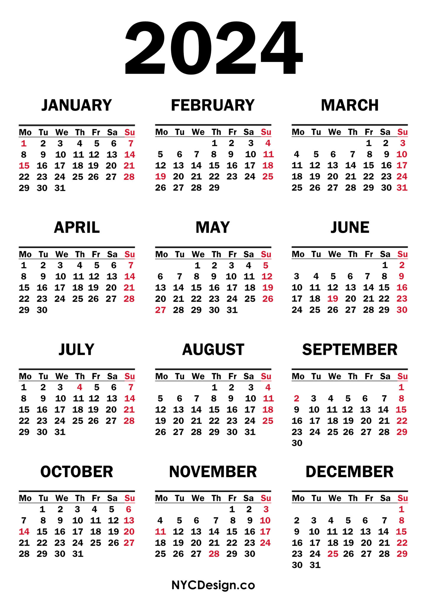 2024 Blank Calendar With Holidays Printable Free Download Google