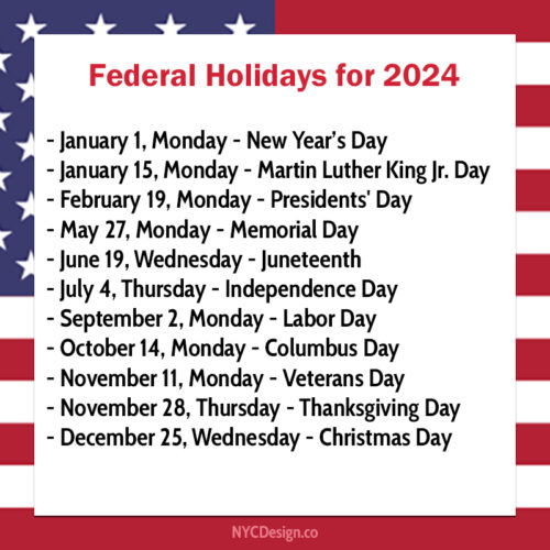 Dates of Federal Holidays for 2024 nycdesign.us Printable Things