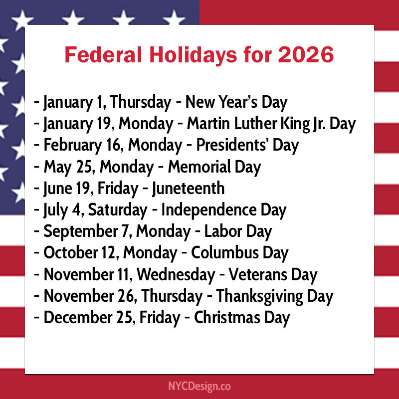 Dates of Federal Holidays for 2026 – nycdesign.us: Printable Things