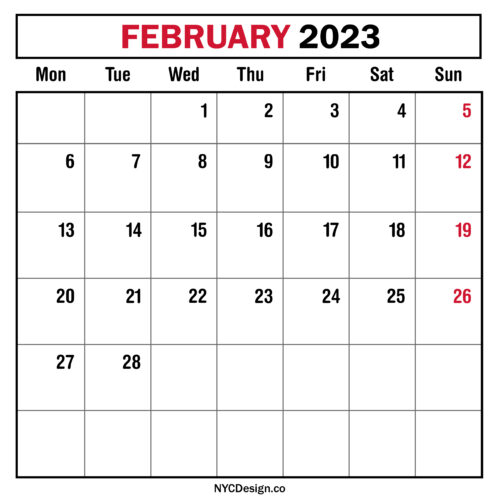 February 2023 Monthly Calendar, Planner, Printable Free – Monday Start