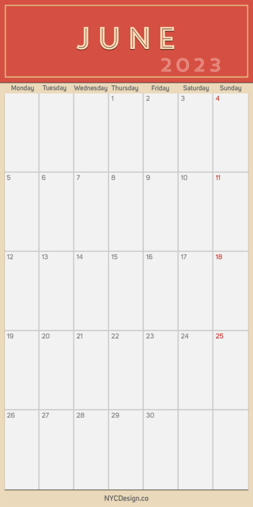 2023 June – Monthly Calendar, Planner, Printable Free – Monday Start